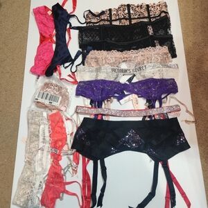 Victoria's Secret lace satin mesh rhinestones sequin garter belt lot